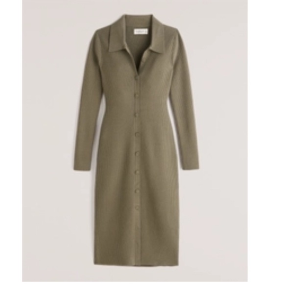 *NWT* Abercrombie & Fitch Polo Midi Sweater Dress in Olive Green - Picture 2 of 6